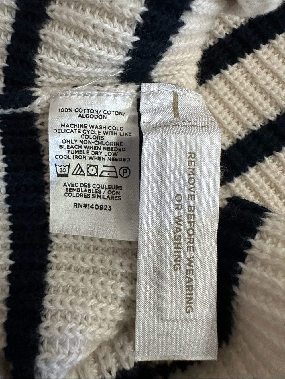 LOFT Striped Double-Breasted Knit Blazer - White & Navy Size Medium - Picture 6 of 10